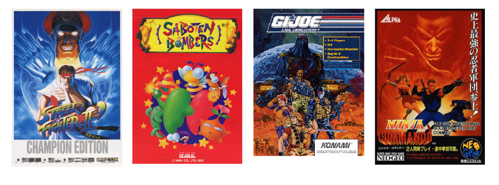 Street Fighter II: Champion Edition

Saboten Bombers

By Source, Fair use, https://en.wikipedia.org/w/index.php?curid=41425168

G.I. Joe

By Source, Fair use, https://en.wikipedia.org/w/index.php?curid=24701778

Ninja Commando

By Source (WP:NFCC#4), Fair use, https://en.wikipedia.org/w/index.php?curid=61298339